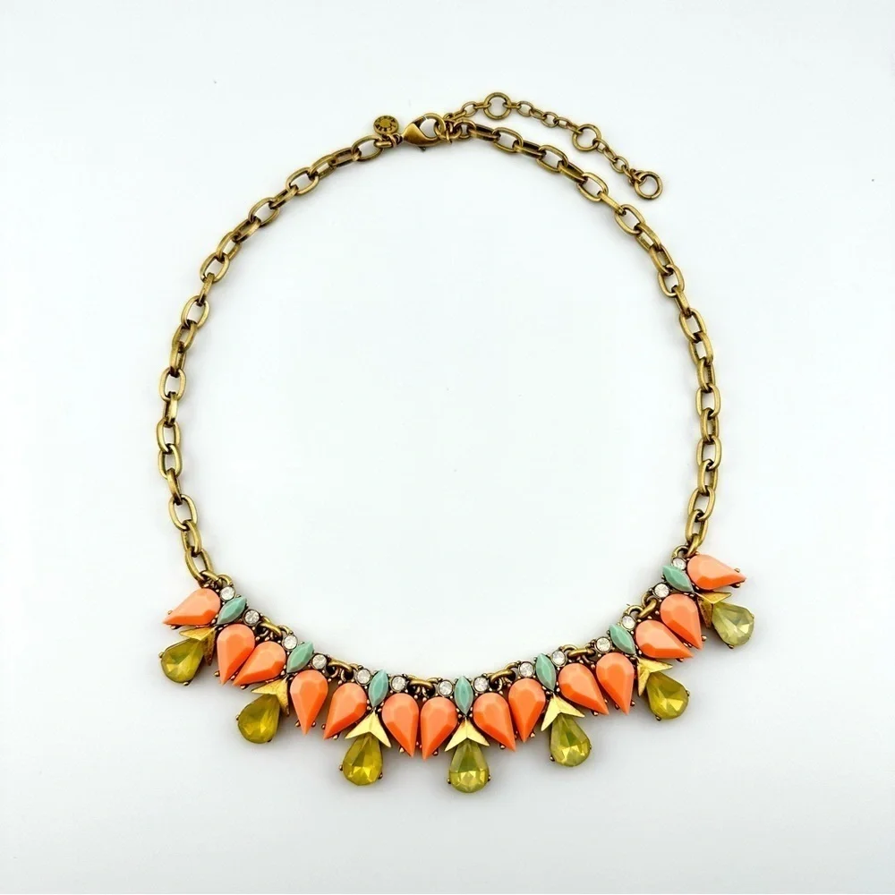 J Crew Necklace Peach, Light Blue & Opalescent Statement w Gold Link Chain